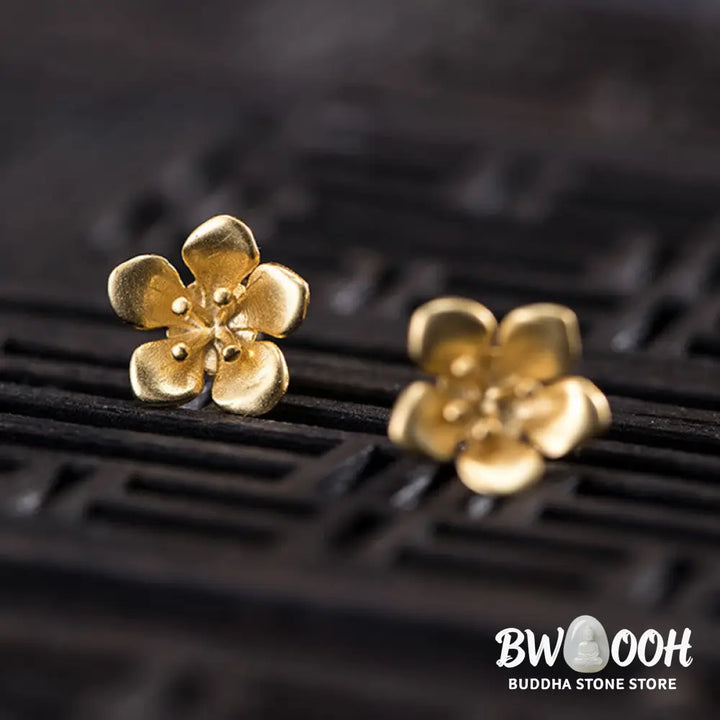 Buddha Stones 925 Sterling Silver Golden Peach Blossom Balance Earrings - 925 Sterling Silver - Earrings