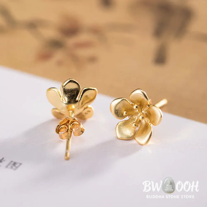 Buddha Stones 925 Sterling Silver Golden Peach Blossom Balance Earrings - 925 Sterling Silver - Earrings
