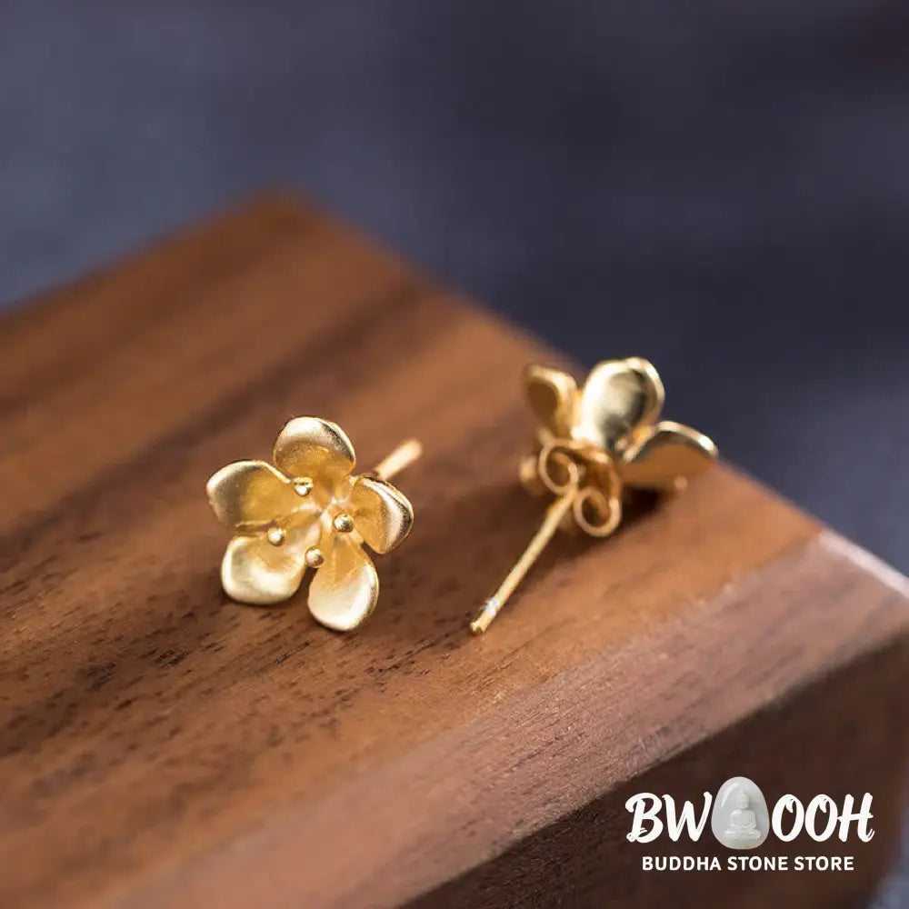Buddha Stones 925 Sterling Silver Golden Peach Blossom Balance Earrings - 925 Sterling Silver - Earrings