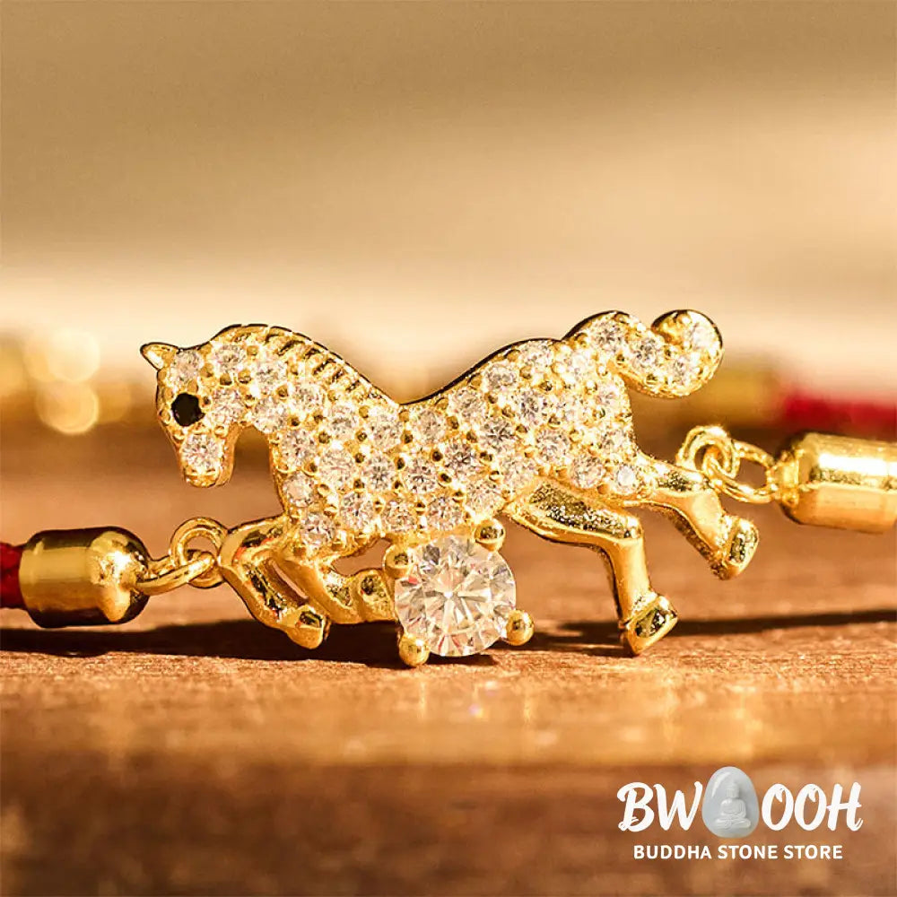 Buddha Stones 925 Sterling Silver Golden Year Of The Horse Red String Luck Adjustable Bracelet - Horse(Wrist
