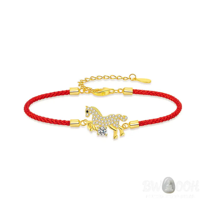 Buddha Stones 925 Sterling Silver Golden Year Of The Horse Red String Luck Adjustable Bracelet - Horse(Wrist