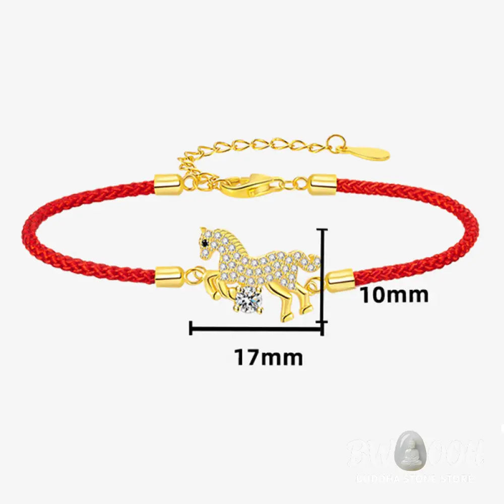 Buddha Stones 925 Sterling Silver Golden Year Of The Horse Red String Luck Adjustable Bracelet - Horse(Wrist
