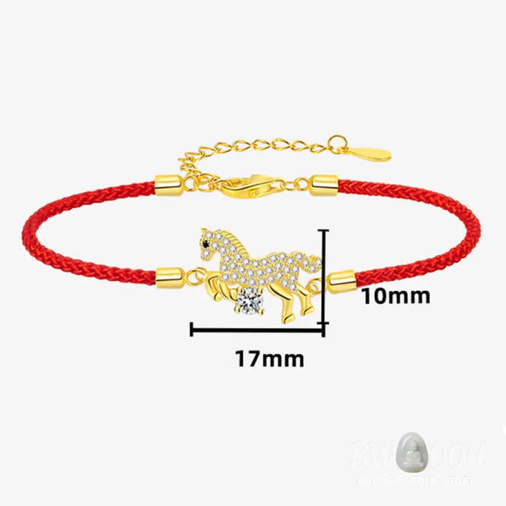 Buddha Stones 925 Sterling Silver Golden Year Of The Horse Red String Luck Adjustable Bracelet - Horse(Wrist