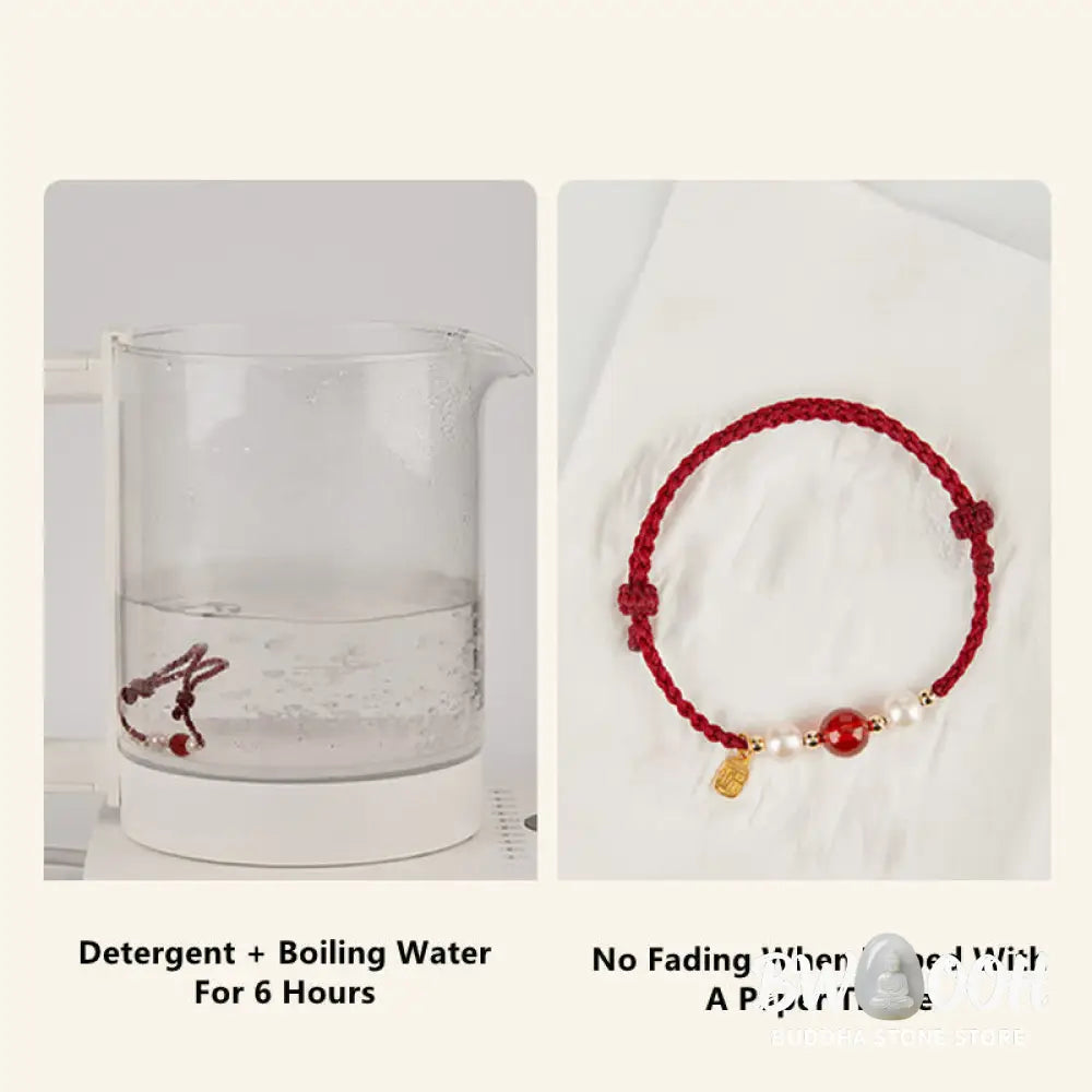 Buddha Stones 925 Sterling Silver Good Fortune Fu Character Agate Pearl Red String Braid Bracelet - Bracelet