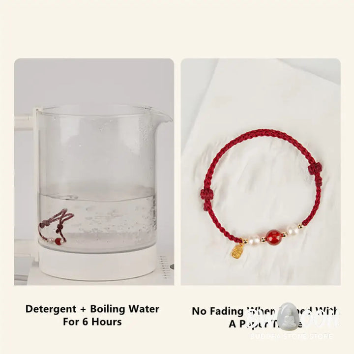 Buddha Stones 925 Sterling Silver Good Fortune Fu Character Agate Pearl Red String Braid Bracelet - Bracelet
