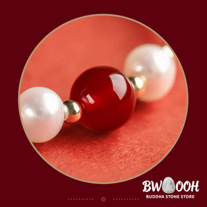 Buddha Stones 925 Sterling Silver Good Fortune Fu Character Agate Pearl Red String Braid Bracelet - Bracelet