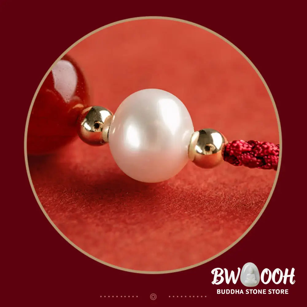 Buddha Stones 925 Sterling Silver Good Fortune Fu Character Agate Pearl Red String Braid Bracelet - Bracelet