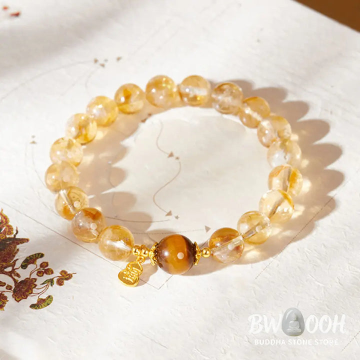 Buddha Stones 925 Sterling Silver Gourd Fu Character Citrine Tiger Eye Prosperity Bracelet - Citrine (Wrist