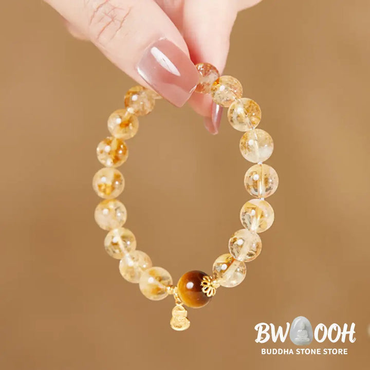 Buddha Stones 925 Sterling Silver Gourd Fu Character Citrine Tiger Eye Prosperity Bracelet - Citrine (Wrist