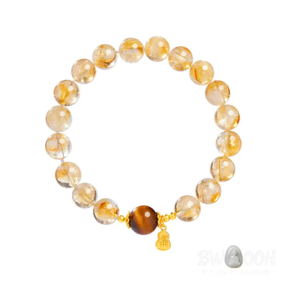 Buddha Stones 925 Sterling Silver Gourd Fu Character Citrine Tiger Eye Prosperity Bracelet - Citrine (Wrist