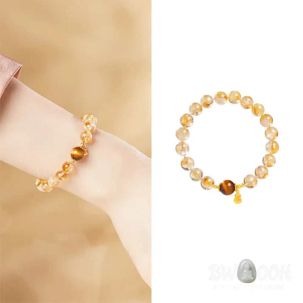 Buddha Stones 925 Sterling Silver Gourd Fu Character Citrine Tiger Eye Prosperity Bracelet - Citrine (Wrist