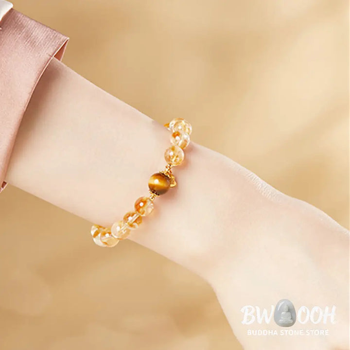 Buddha Stones 925 Sterling Silver Gourd Fu Character Citrine Tiger Eye Prosperity Bracelet - Citrine (Wrist
