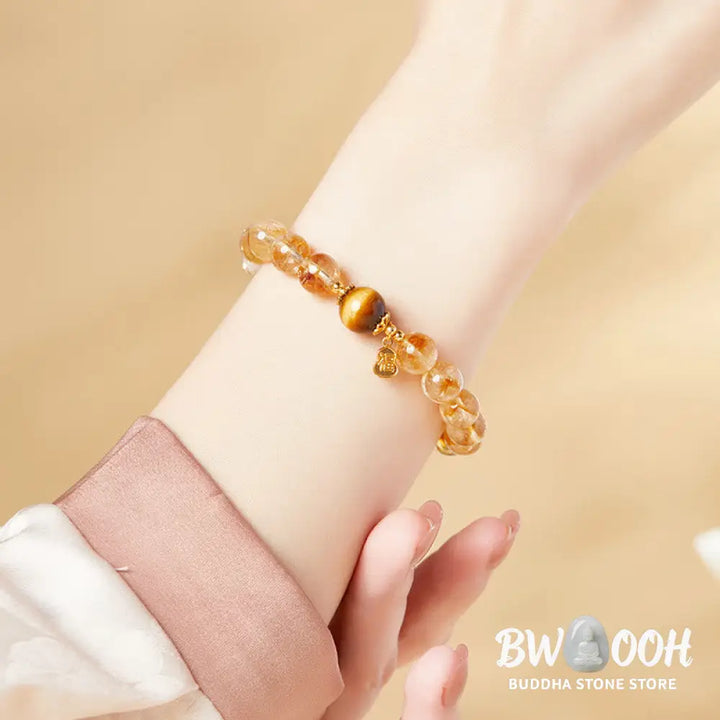 Buddha Stones 925 Sterling Silver Gourd Fu Character Citrine Tiger Eye Prosperity Bracelet - Citrine (Wrist