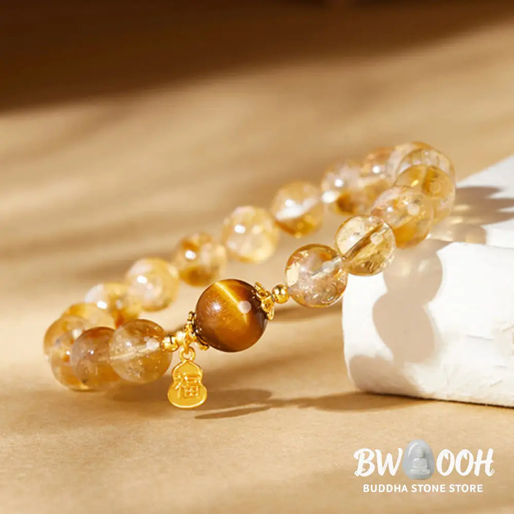 Buddha Stones 925 Sterling Silver Gourd Fu Character Citrine Tiger Eye Prosperity Bracelet - Citrine (Wrist
