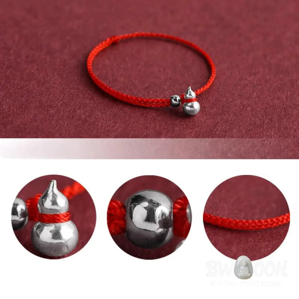 Buddha Stones 925 Sterling Silver Gourd Lucky Fortune Charm String Connection Bracelet - Bracelet