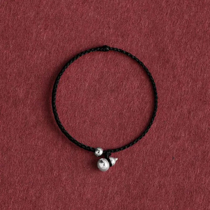 Buddha Stones 925 Sterling Silver Gourd Lucky Fortune Charm String Connection Bracelet - Gourd Black Rope / 13-17cm