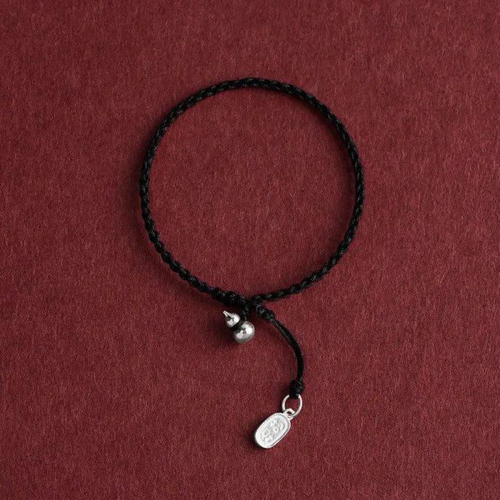 Buddha Stones 925 Sterling Silver Gourd Lucky Fortune Charm String Connection Bracelet - Gourd&amp;Lucky Fortune Black Rope