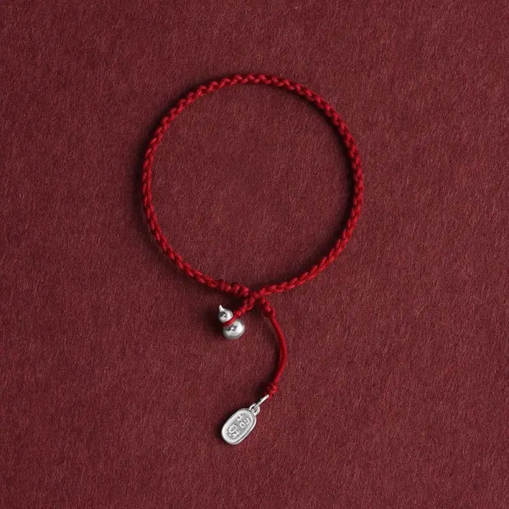 Buddha Stones 925 Sterling Silver Gourd Lucky Fortune Charm String Connection Bracelet - Gourd&amp;Lucky Fortune DarkRed
