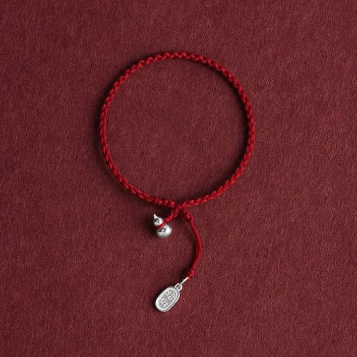 Buddha Stones 925 Sterling Silver Gourd Lucky Fortune Charm String Connection Bracelet - Gourd&amp;Lucky Fortune DarkRed