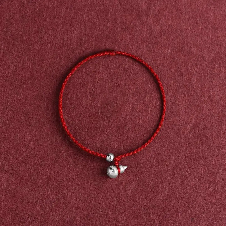 Buddha Stones 925 Sterling Silver Gourd Lucky Fortune Charm String Connection Bracelet - Gourd DarkRed Rope / 13-17cm