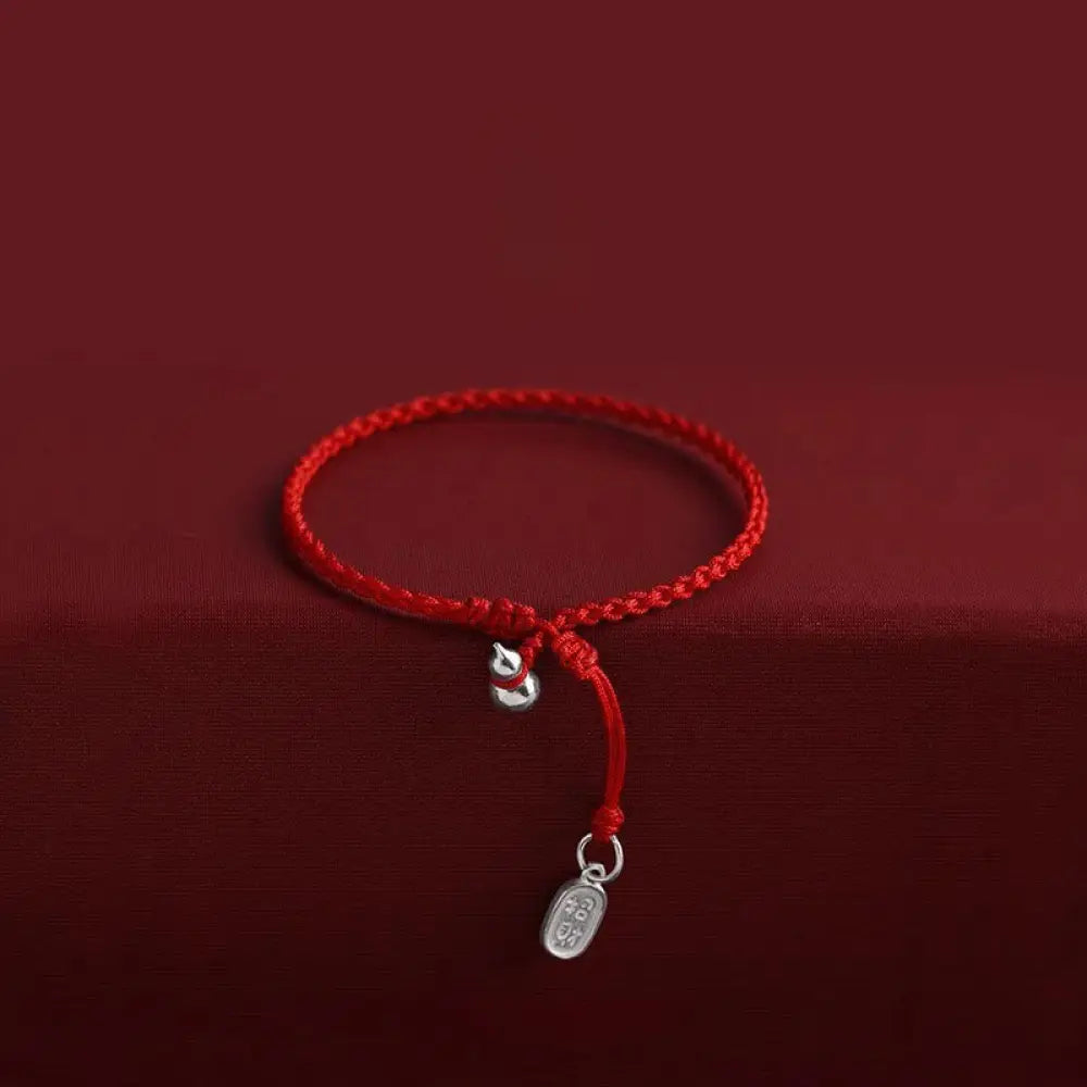 Buddha Stones 925 Sterling Silver Gourd Lucky Fortune Charm String Connection Bracelet - Gourd&amp;Lucky Fortune Red Rope