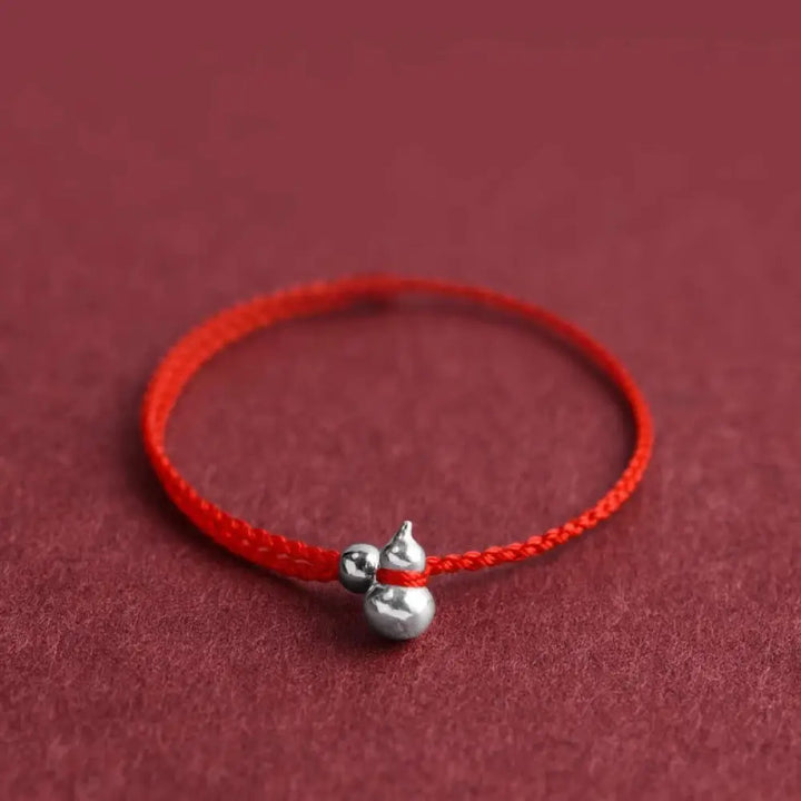 Buddha Stones 925 Sterling Silver Gourd Lucky Fortune Charm String Connection Bracelet - Gourd Red Rope / 13-17cm
