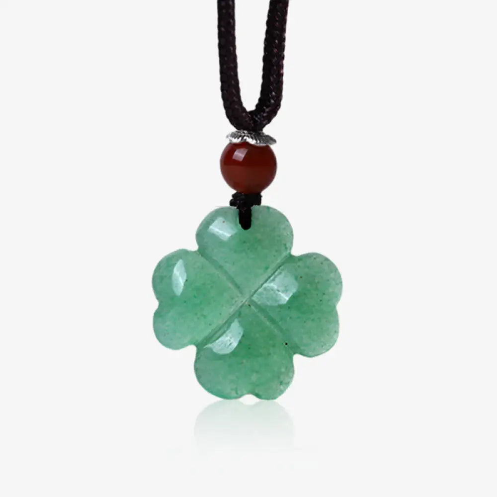 Buddha Stones 925 Sterling Silver Green Aventurine Four Leaf Clover Luck Leather Rope Necklace Pendant - BWOOOH
