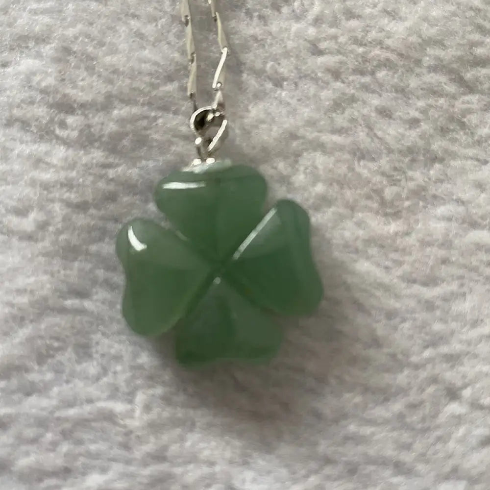 Buddha Stones 925 Sterling Silver Green Aventurine Four Leaf Clover Luck Leather Rope Necklace Pendant - BWOOOH