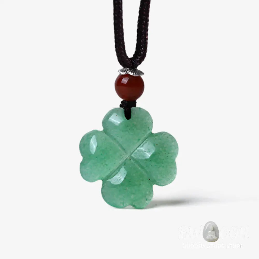 Buddha Stones 925 Sterling Silver Green Aventurine Four Leaf Clover Luck Leather Rope Necklace Pendant - BWOOOH