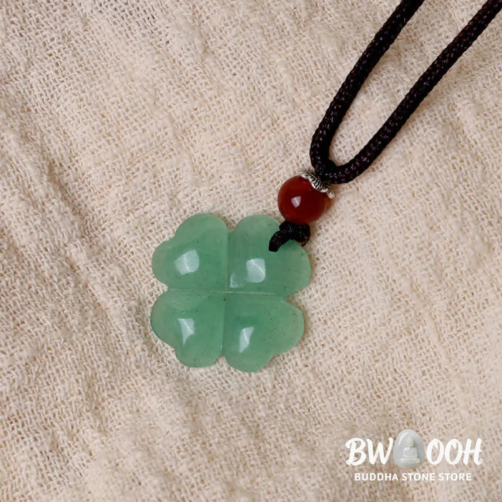 Buddha Stones 925 Sterling Silver Green Aventurine Four Leaf Clover Luck Leather Rope Necklace Pendant - BWOOOH