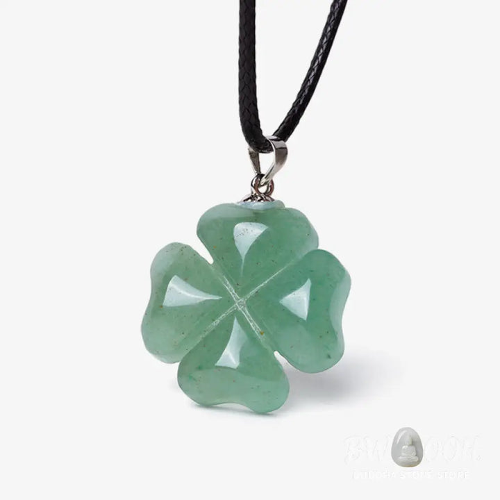 Buddha Stones 925 Sterling Silver Green Aventurine Four Leaf Clover Luck Leather Rope Necklace Pendant - BWOOOH