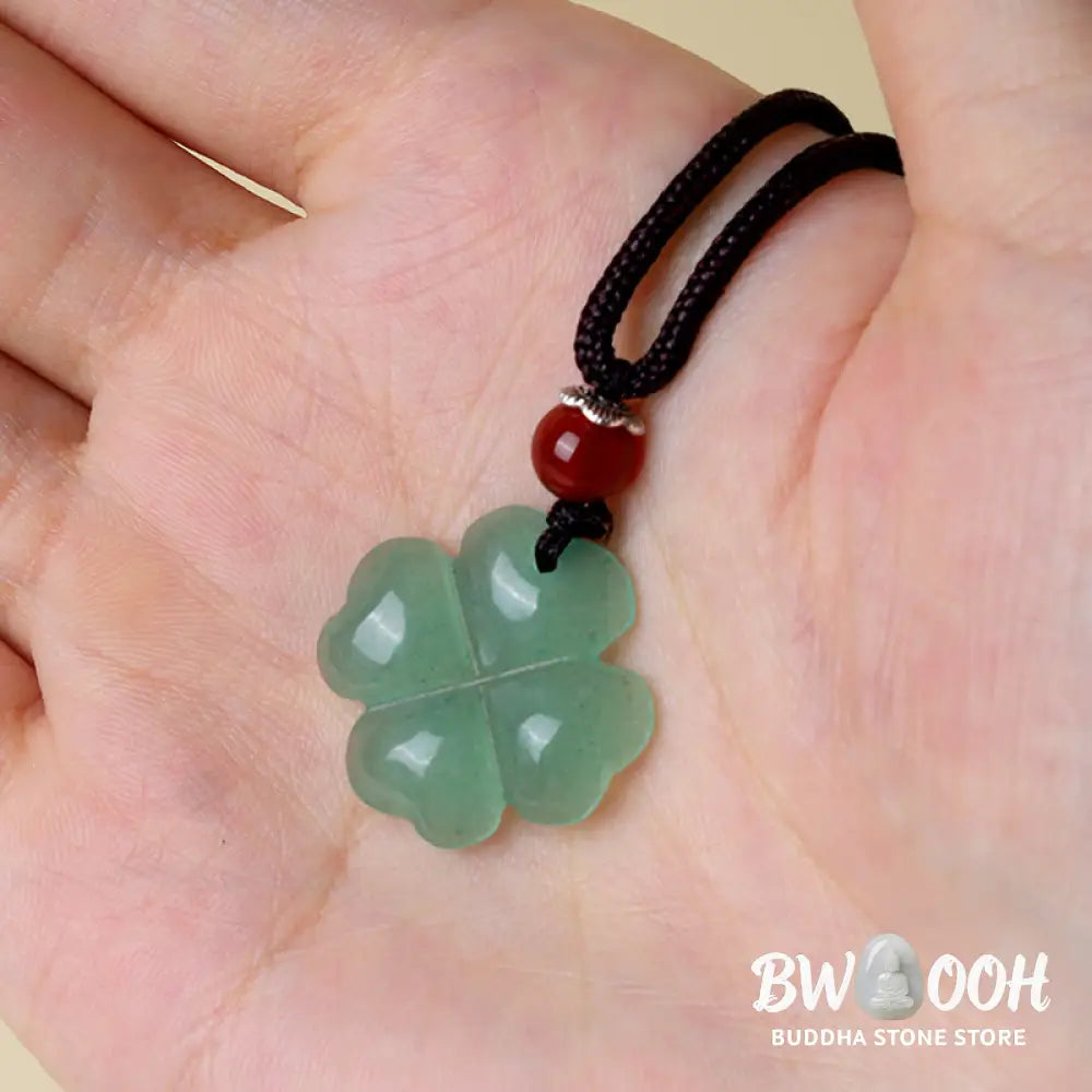Buddha Stones 925 Sterling Silver Green Aventurine Four Leaf Clover Luck Leather Rope Necklace Pendant - BWOOOH