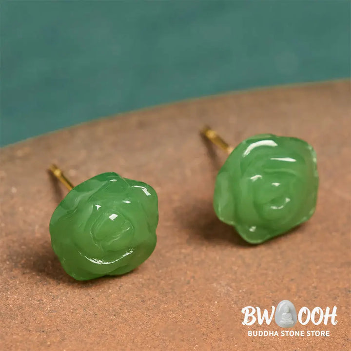 Buddha Stones 925 Sterling Silver Green Chalcedony Rose Strength Courage Earrings - Green Chalcedony(925 Sterling