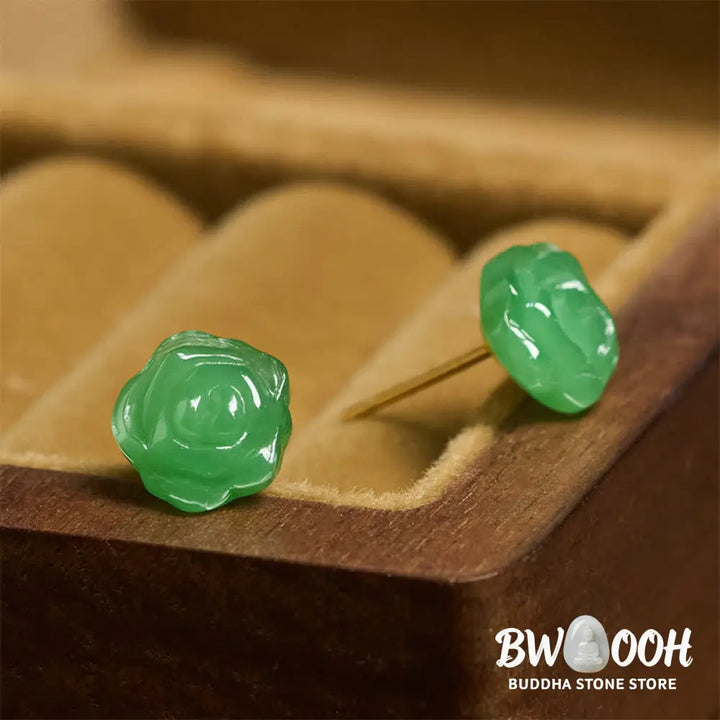 Buddha Stones 925 Sterling Silver Green Chalcedony Rose Strength Courage Earrings - Green Chalcedony(925 Sterling