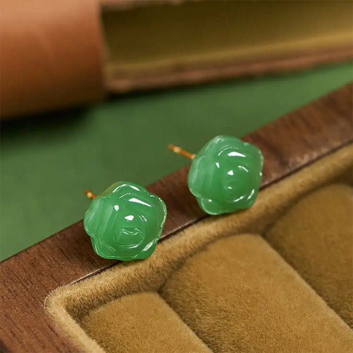 Buddha Stones 925 Sterling Silver Green Chalcedony Rose Strength Courage Earrings - Green Chalcedony(925 Sterling