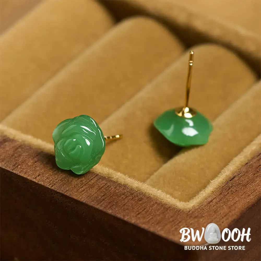 Buddha Stones 925 Sterling Silver Green Chalcedony Rose Strength Courage Earrings - Green Chalcedony(925 Sterling