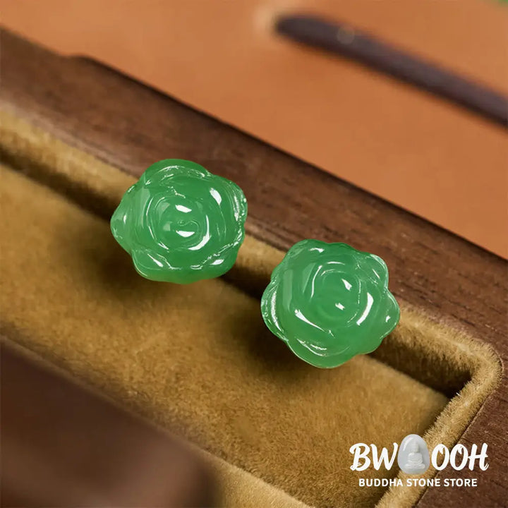 Buddha Stones 925 Sterling Silver Green Chalcedony Rose Strength Courage Earrings - Green Chalcedony(925 Sterling