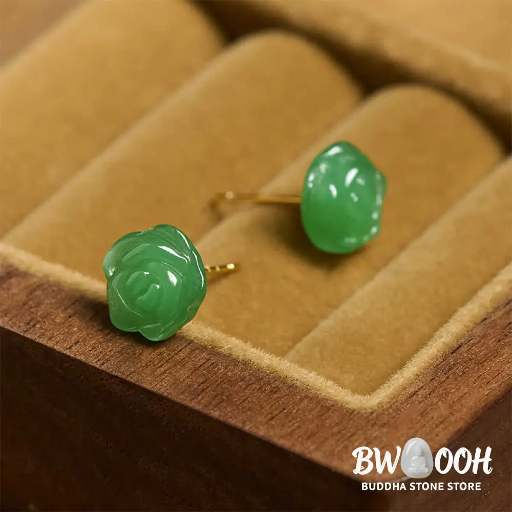 Buddha Stones 925 Sterling Silver Green Chalcedony Rose Strength Courage Earrings - Green Chalcedony(925 Sterling