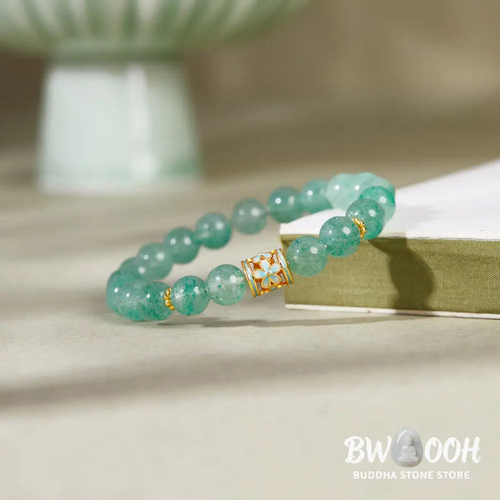 Buddha Stones 925 Sterling Silver Green Strawberry Quartz Flower Calm Bracelet - BWOOOH - Green Strawberry Quartz(Wrist