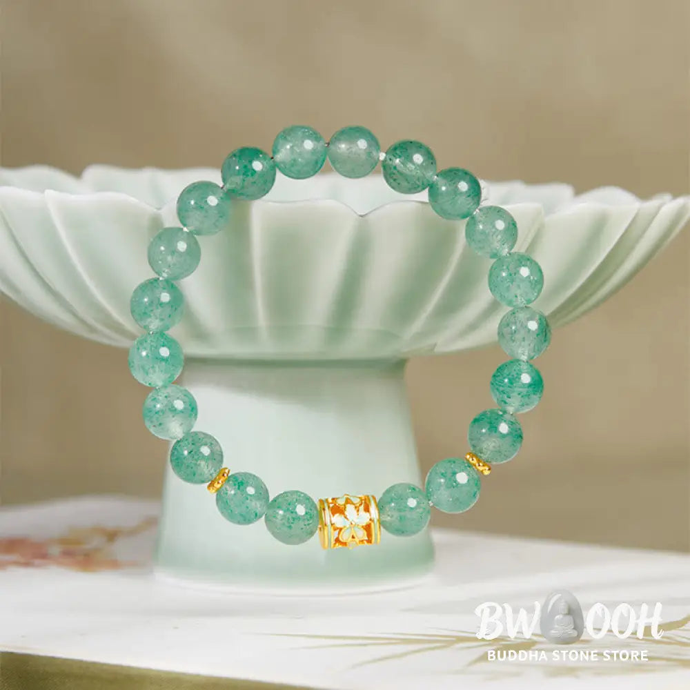 Buddha Stones 925 Sterling Silver Green Strawberry Quartz Flower Calm Bracelet - BWOOOH - Green Strawberry Quartz(Wrist