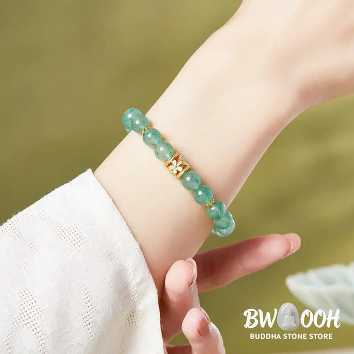 Buddha Stones 925 Sterling Silver Green Strawberry Quartz Flower Calm Bracelet - BWOOOH - Green Strawberry Quartz(Wrist
