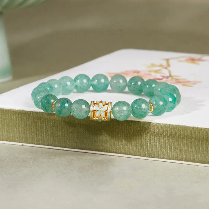 BWOOOH 925 Sterling Silver Green Strawberry Quartz Flower Calm Bracelet — Sterling Silver crystal healing bracelet for spi...