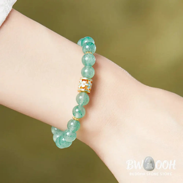 Buddha Stones 925 Sterling Silver Green Strawberry Quartz Flower Calm Bracelet - BWOOOH - Green Strawberry Quartz(Wrist