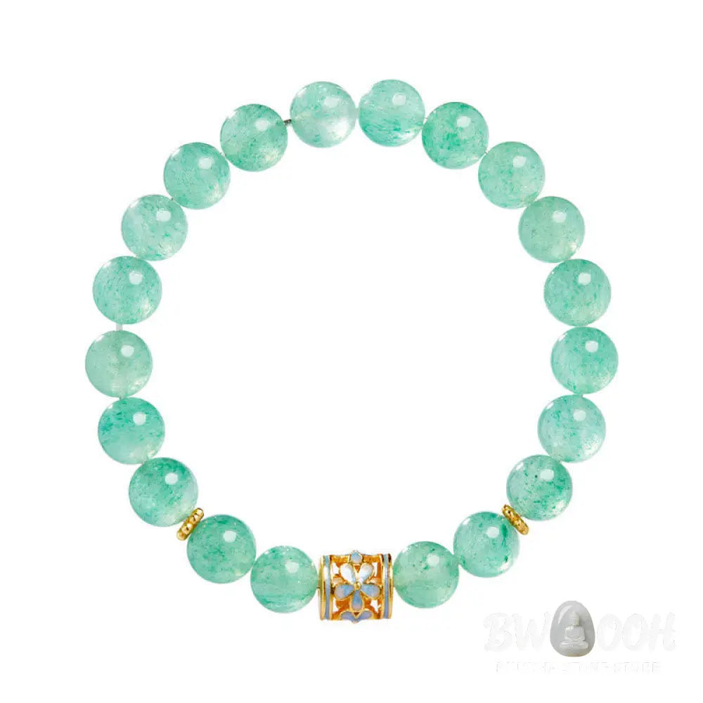 Buddha Stones 925 Sterling Silver Green Strawberry Quartz Flower Calm Bracelet - BWOOOH - Green Strawberry Quartz(Wrist