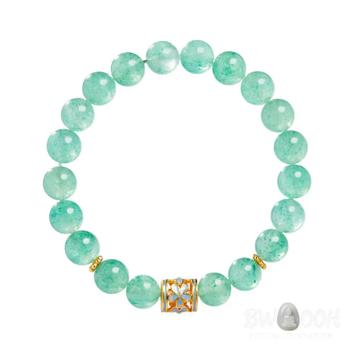 Buddha Stones 925 Sterling Silver Green Strawberry Quartz Flower Calm Bracelet - BWOOOH - Green Strawberry Quartz(Wrist