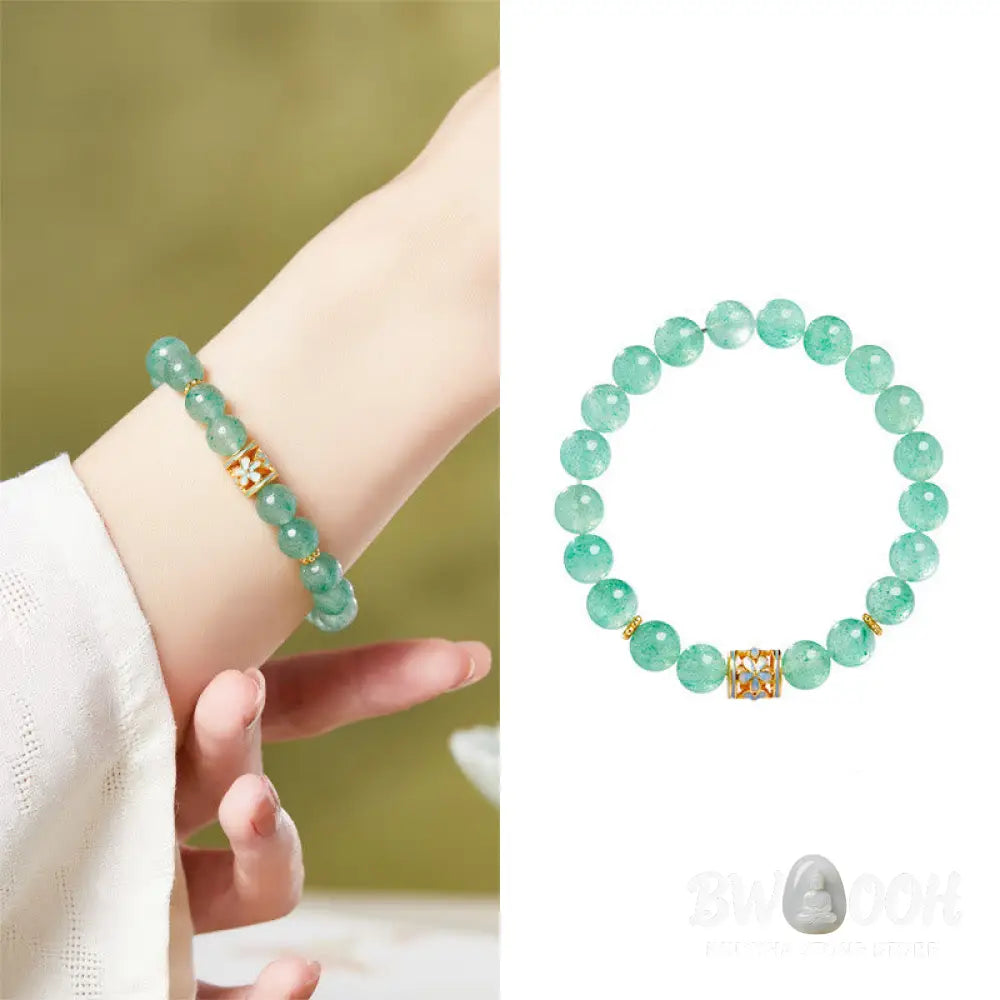 Buddha Stones 925 Sterling Silver Green Strawberry Quartz Flower Calm Bracelet - BWOOOH - Green Strawberry Quartz(Wrist