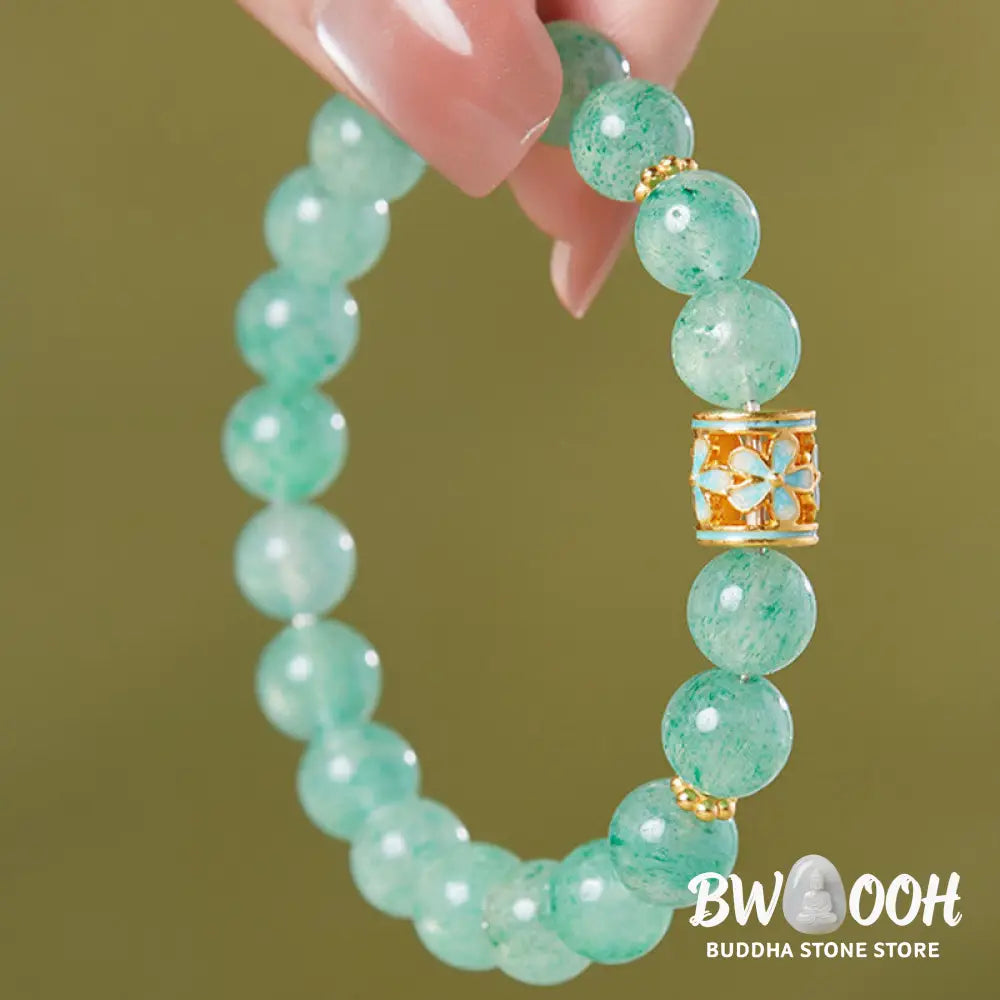 Buddha Stones 925 Sterling Silver Green Strawberry Quartz Flower Calm Bracelet - BWOOOH - Green Strawberry Quartz(Wrist
