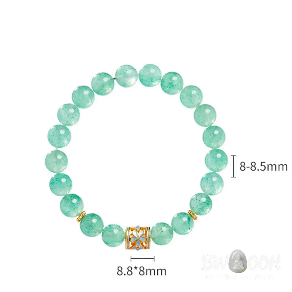 Buddha Stones 925 Sterling Silver Green Strawberry Quartz Flower Calm Bracelet - BWOOOH - Green Strawberry Quartz(Wrist