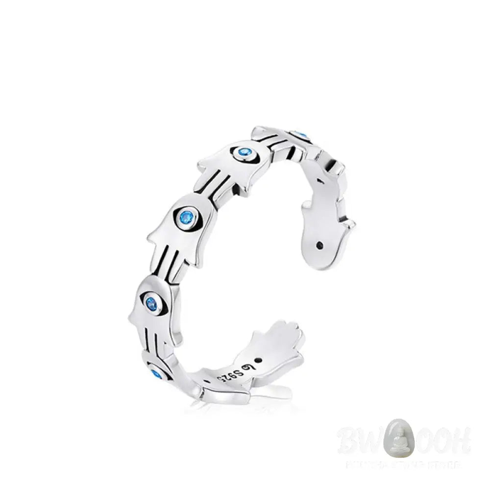 Buddha Stones 925 Sterling Silver Hamsa Symbol Zircon Adjustable Ring - BWOOOH - HAMSA SYMBOL(Size: US7(Adjustable))