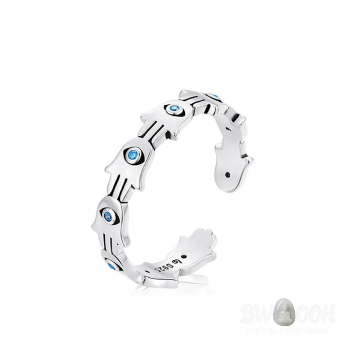 Buddha Stones 925 Sterling Silver Hamsa Symbol Zircon Adjustable Ring - BWOOOH - HAMSA SYMBOL(Size: US7(Adjustable))